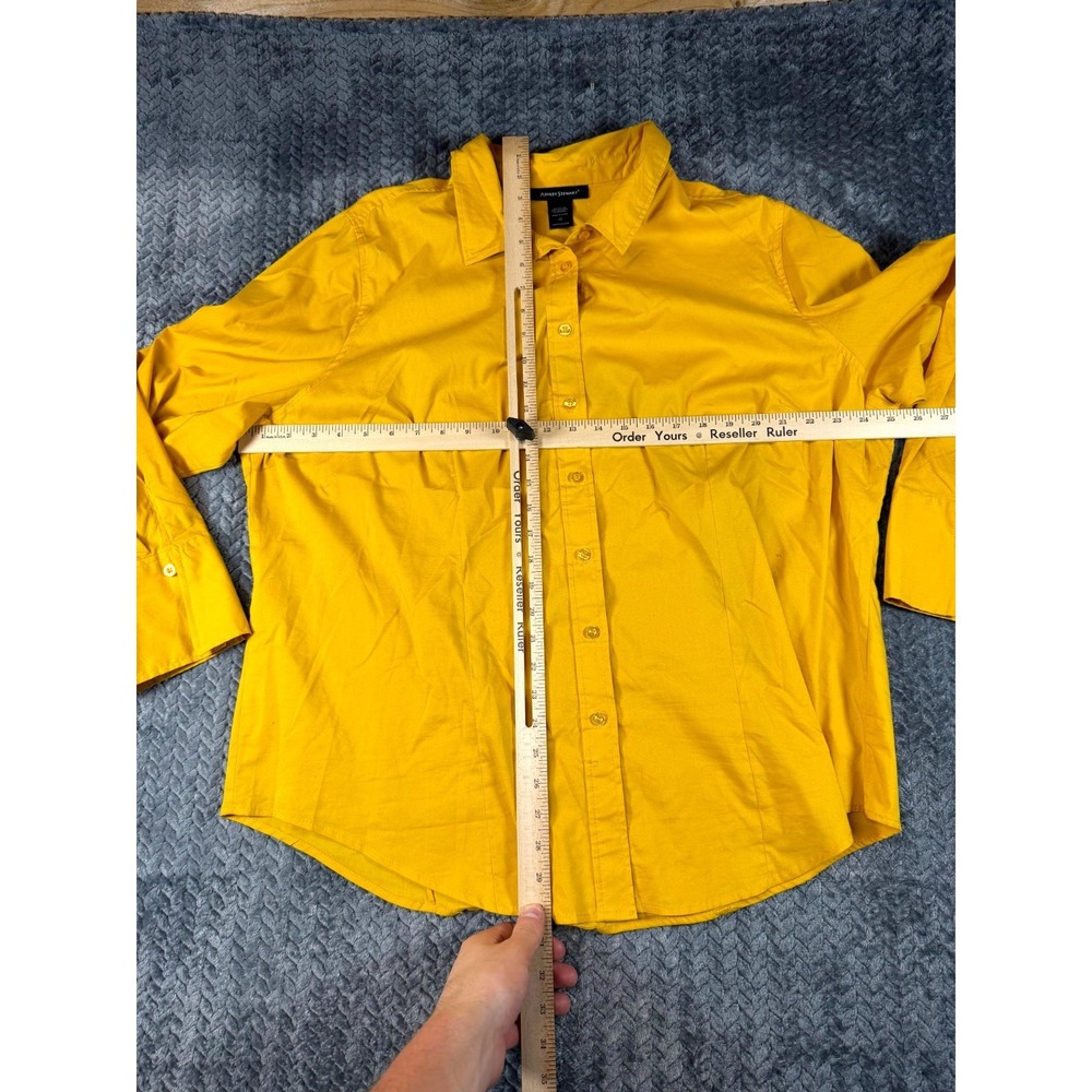 Ashley Stewart Shirt Womens 22 Mustard Yellow Cotton Stretch Preppy‎ Button Up